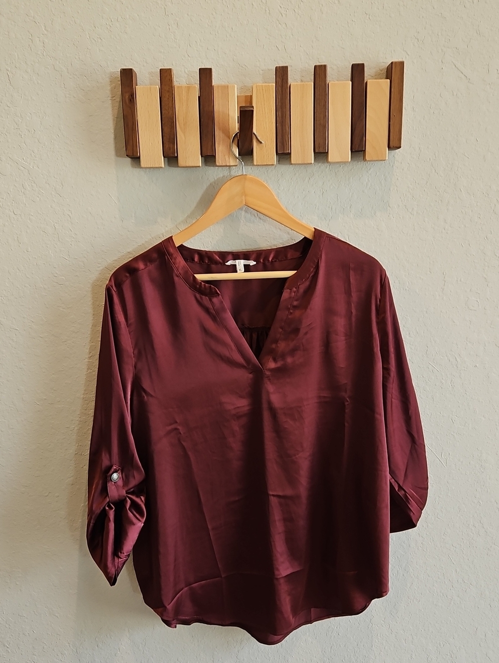 Maurices Satin V-Neck Blouse in Burgundy